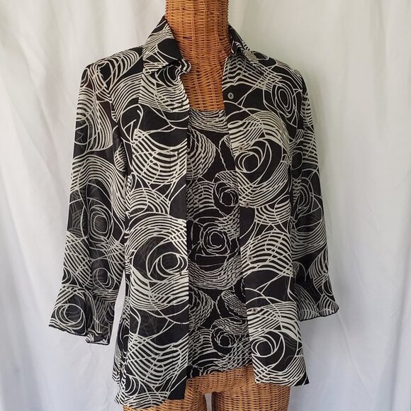 Jordan Black & White Geometric Print Blouse & Jacket set - S - Picture 1 of 5